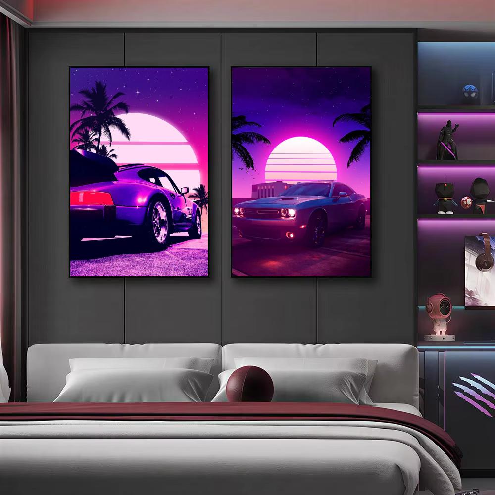 Cyberpunk 80s Retro car city P - огляд і ціна Retro Gaming Wallpaper